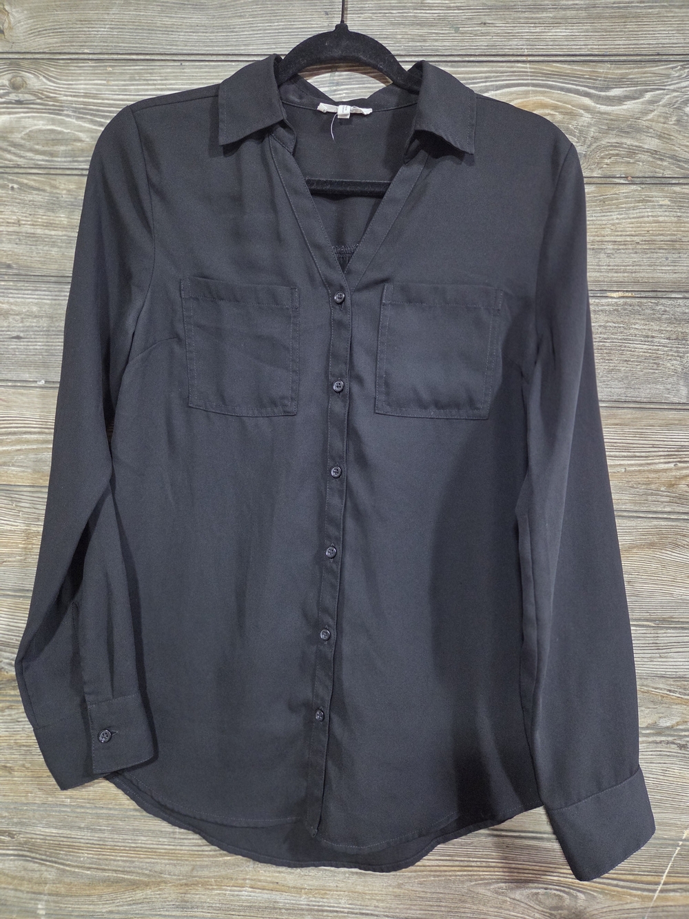 Maurices Women's Size XS Black Button Down Blouse Roll Tab Sleeve